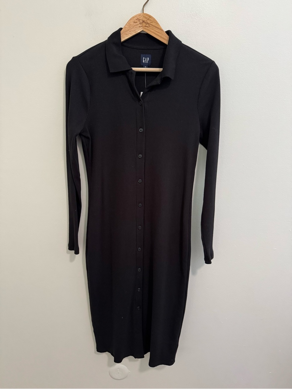 GAP NWT Black Ribbed Long Sleeve Midi Dress